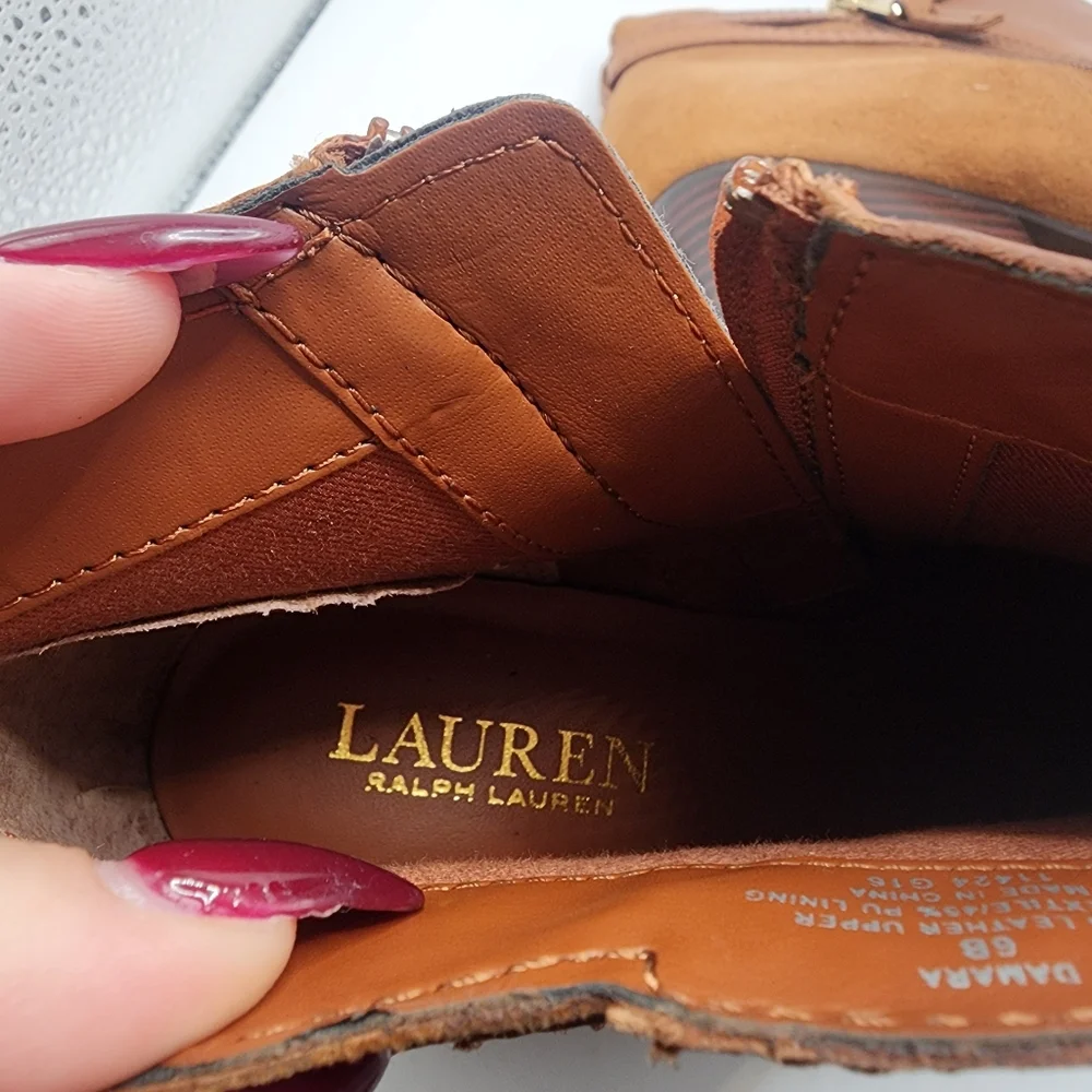 Lauren Ralph Lauren LRL Mixed Leather Block Heel Zip Up Ankle Boots Size‎ 6B